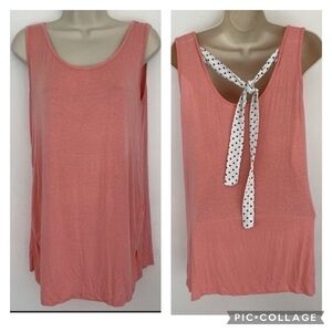 Three Seasons Maternity Top Women medium Pink Coral Back Ribbon Tie Tunic preppy